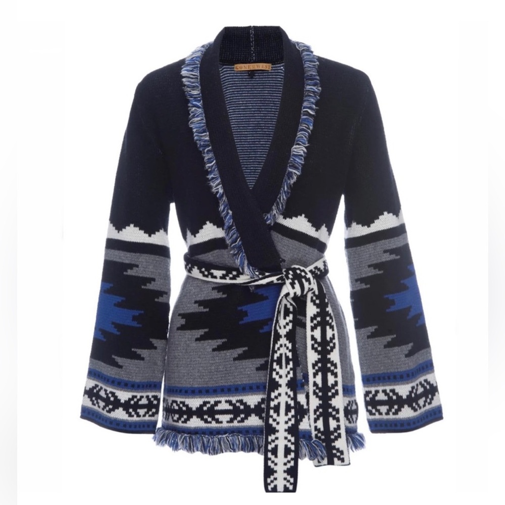 Gone with the West Black White & Blue Aztec Wrap Cardigan XS/S